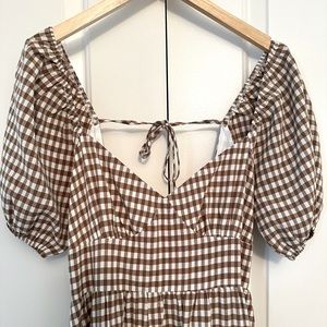 Keen Brown and White Gingham Midi Dress